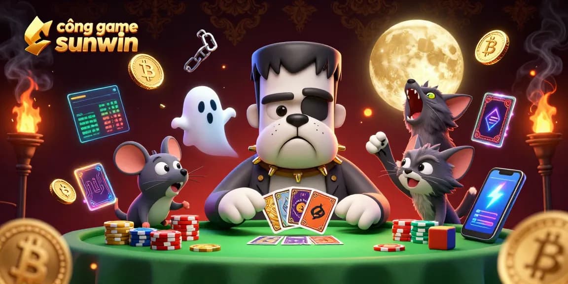 Join the fun at cổng game sunwin with a colorful, spooky casino illustration featuring animated characters and vibrant crypto elements.