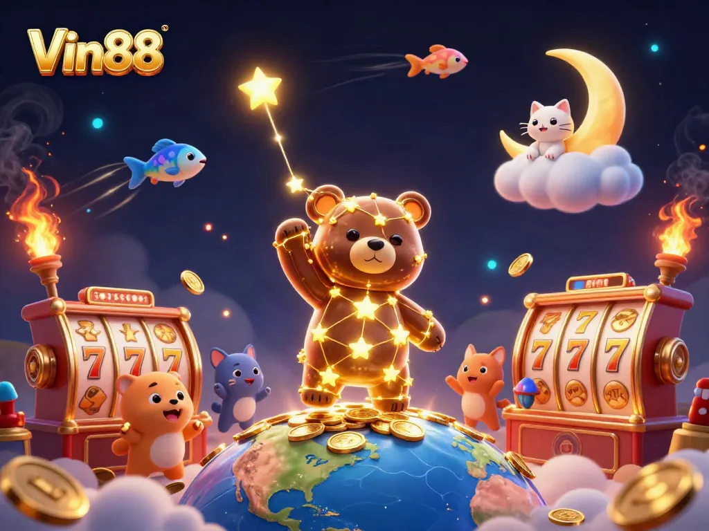 Experience thrilling games and jackpots at Vin88 with engaging characters and vibrant casino elements.