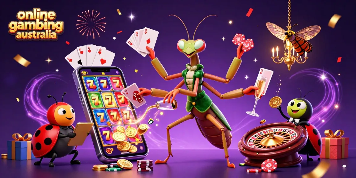 Experience dynamic online gambling Australia with vibrant characters and casino elements.