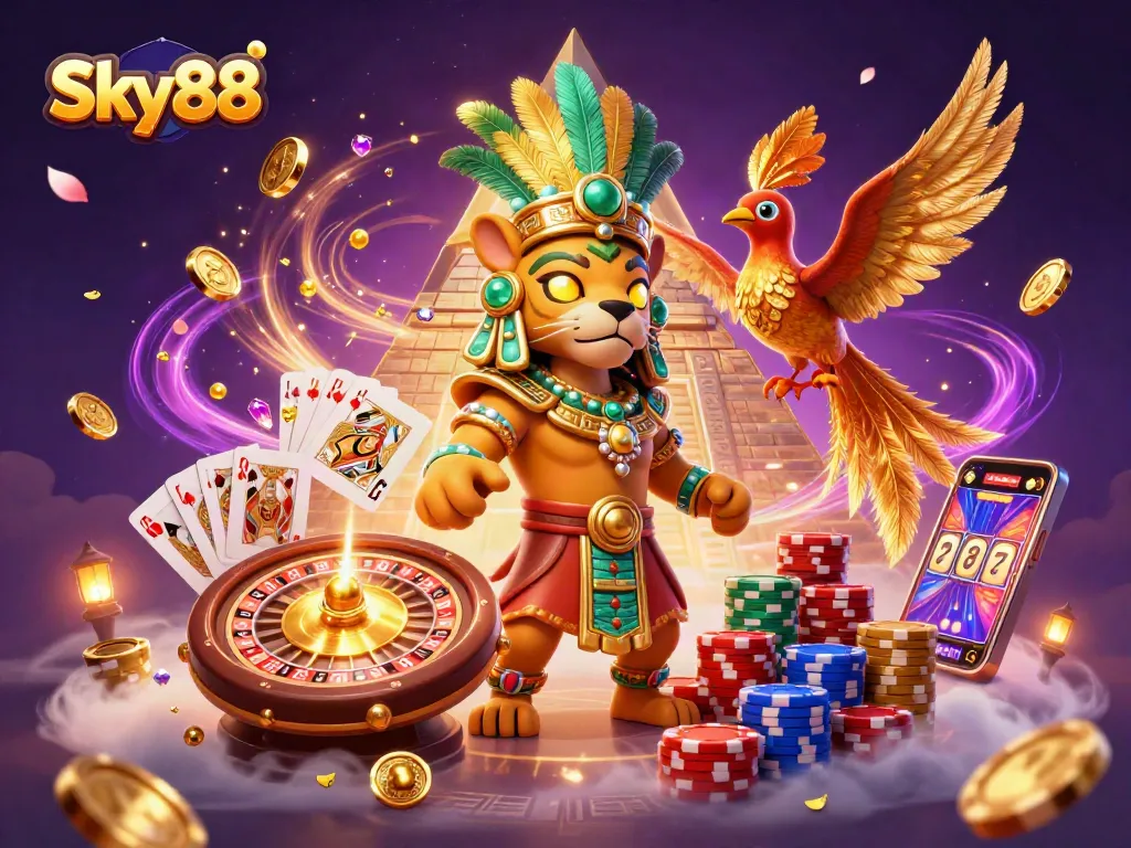 Experience thrilling gameplay at Sky88 with dynamic casino elements and vibrant scenes.