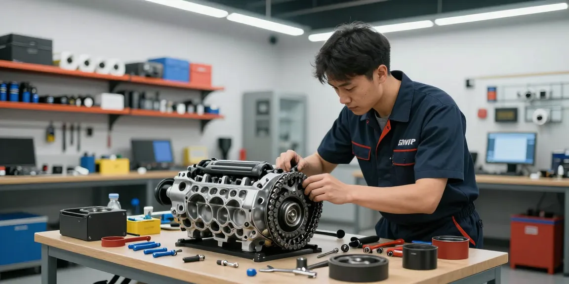 BMW Steuerkette Wechsel in Hannover, Mechaniker inspiziert den Motor mit hochwertiger Ausrüstung.