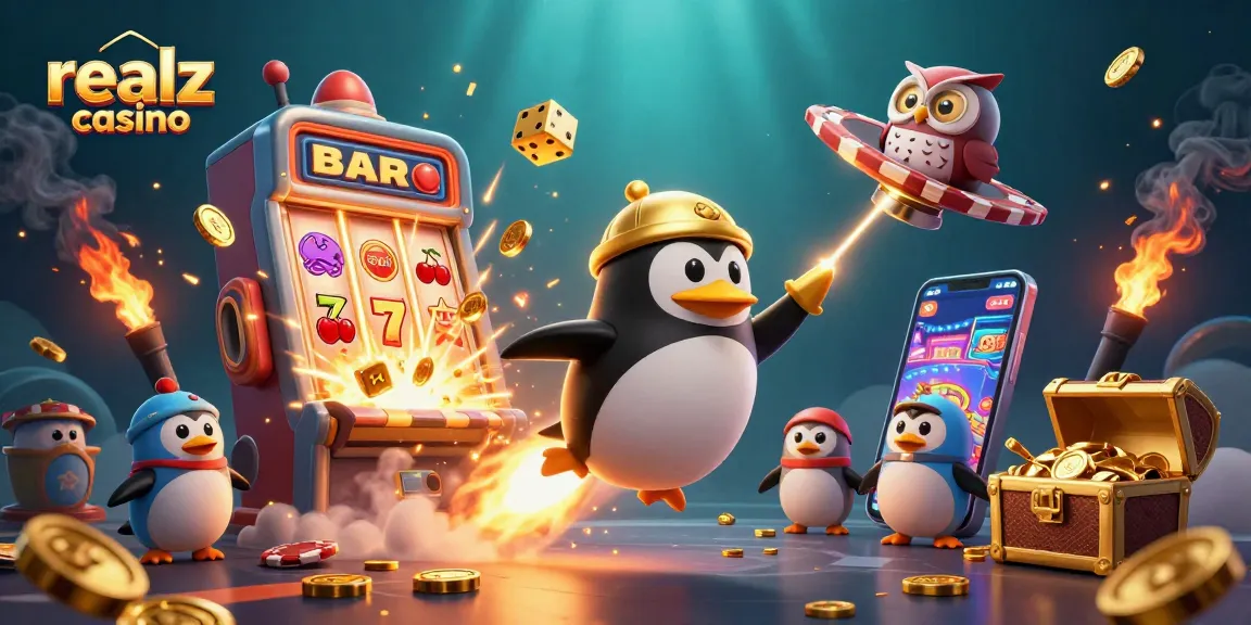 Experience the excitement of realz casino with a golden penguin and thrilling game elements